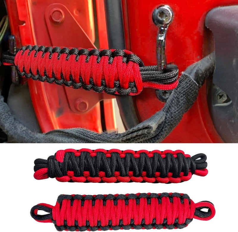 KIXILO Door Limiting Straps for 1987-2023 Wrangler CJ YJ TJ JK JL & Gladiator JT Truck Retractable High Toughness Swing Limiter Replacement Parts 2 Pack (Red and Black) - Image 1